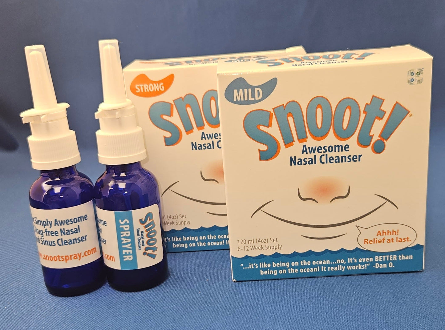 Snoot! Cleanser 2 Pack (1 Mild Formula & 1 Strong Formula)+2 Cobalt Blue Nasal Sprayers