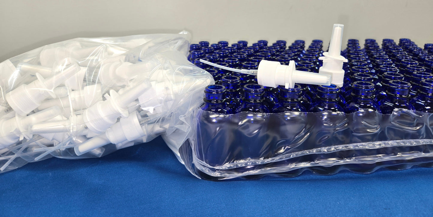 Nasal Sprayer Top & Bottle Sets-30 ml Cobalt Blue Glass Bottles and NASAL Tops- 120 Pack-EMPTY-Unassembled