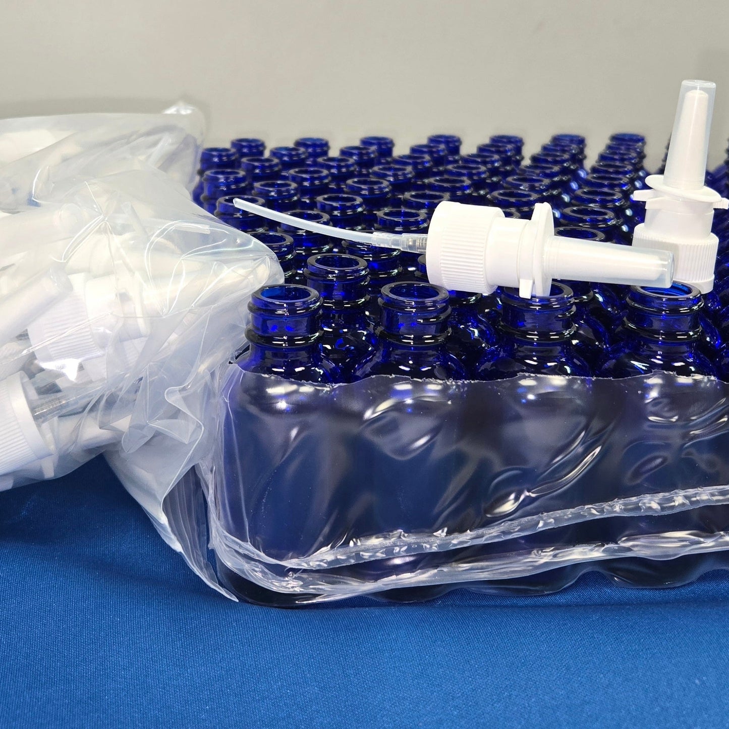 Nasal Sprayer Top & Bottle Sets-30 ml Cobalt Blue Glass Bottles and NASAL Tops- 120 Pack-EMPTY-Unassembled