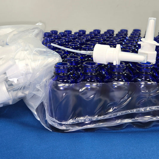 Nasal Sprayer Top & Bottle Sets-30 ml Cobalt Blue Glass Bottles and NASAL Tops- 120 Pack-EMPTY-Unassembled