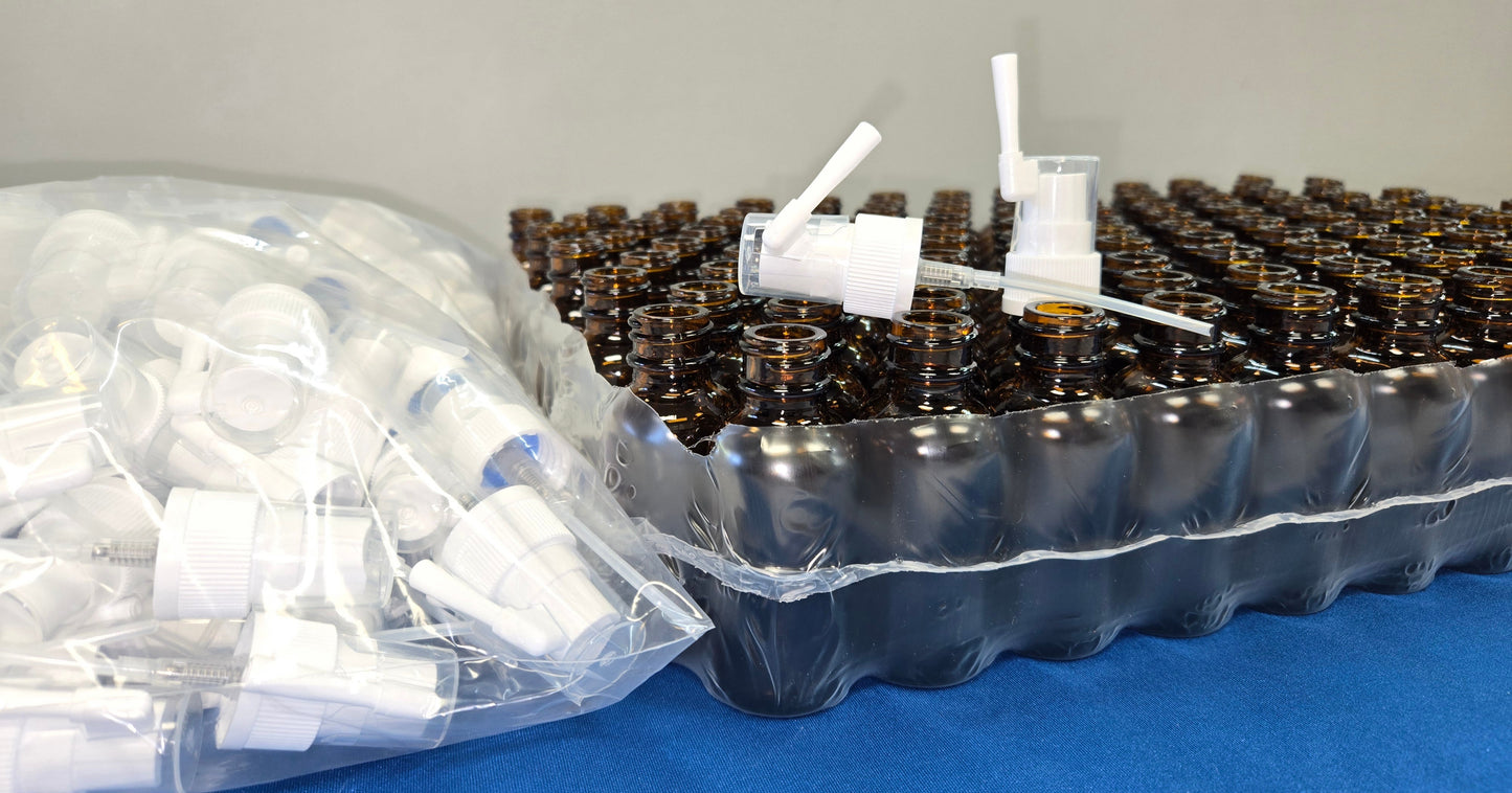 Oral/Throat/Swivel Sprayer & Bottle Sets - 30 ml Amber Glass bottles with ORAL Top -  120-Pack 30ml - EMPTY