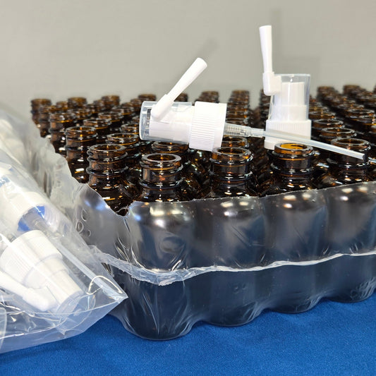Oral/Throat/Swivel Sprayer & Bottle Sets - 30 ml Amber Glass bottles with ORAL Top -  120-Pack 30ml - EMPTY