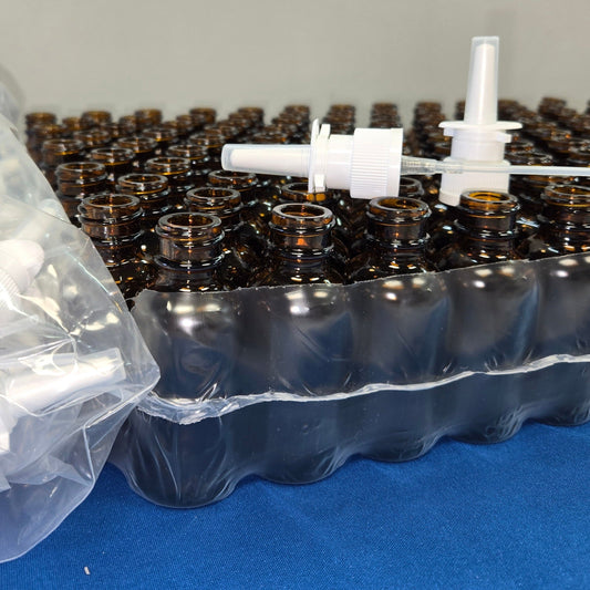Nasal Sprayer & Bottle Sets - 30 ml Amber Glass bottles with Nasal Top -  120-Pack 30ml - EMPTY