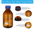 Chlorine Dioxide Storage Bottles, 1000ml Borosilicate Glass Graduated Round Bottles with GL32 Blue Screw Cap for Lab Water Reagent Liquids, Amber