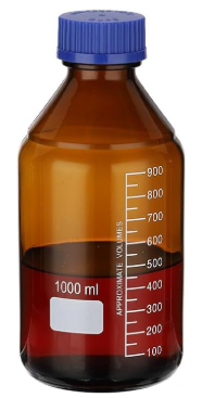 Chlorine Dioxide Storage Bottles, 1000ml Borosilicate Glass Graduated Round Bottles with GL32 Blue Screw Cap for Lab Water Reagent Liquids, Amber