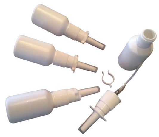 Pharma-quality 20ml HDPE Nasal Pump Sprayer & Bottle Sets - 50 Pack - NO LABELS